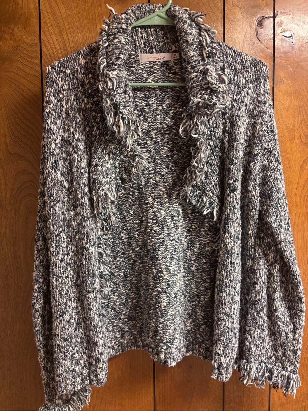 Style by EWM Cozy Gray Fringe Open-Front Women’s Sweater